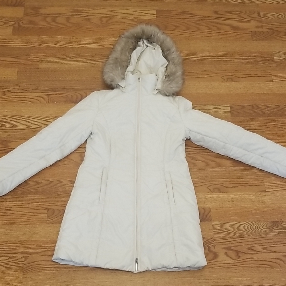 Attention Women's Cream Hooded Puffer Coat